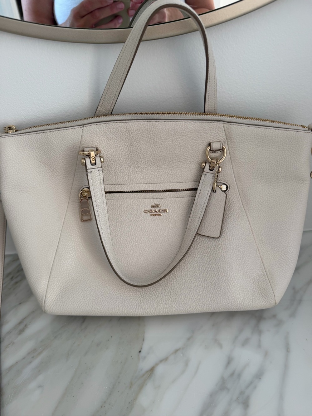 Coach Cream Pebbled Leather Tote with Gold Hardware